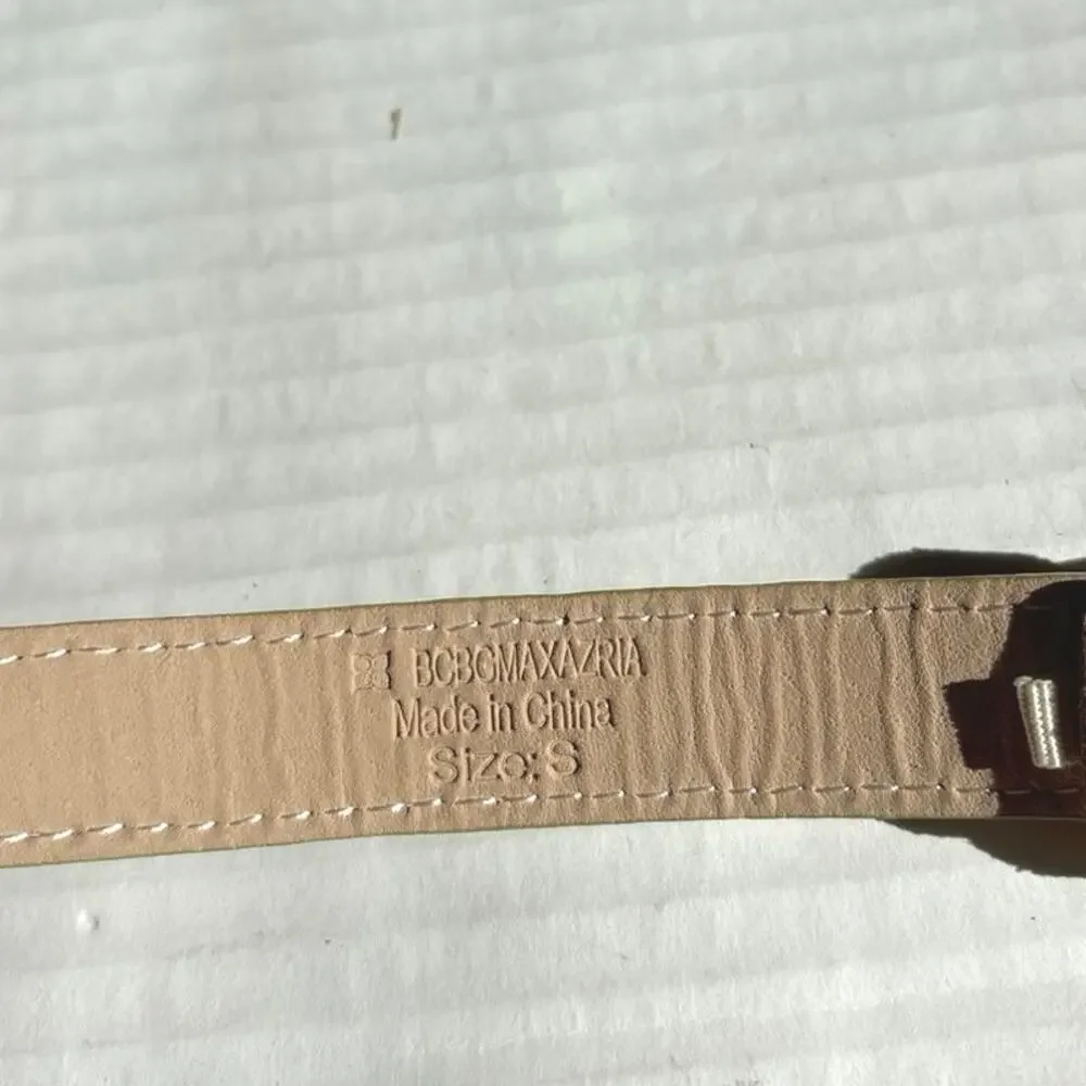 BCBGMaxAzria- Woman's Beige Leather-Trimmed Gold Chain-Link Belt Size Small
